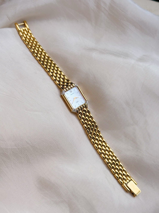 Rare Citizen Exceed Tank Gold Plated Watch: Diamond Accents, Mother of Pearl Dial
