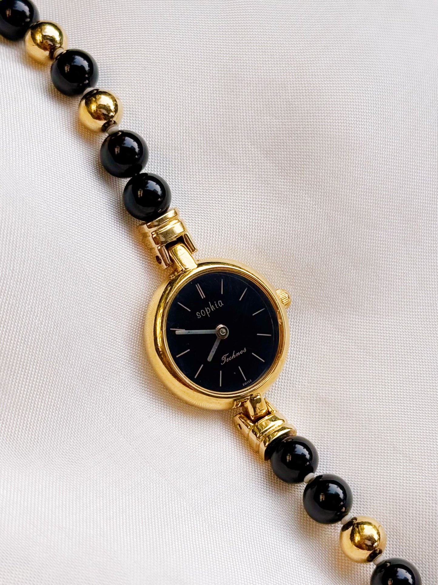 Rare Technos Sophia Round Balls Bracelet watch for women; Dainty timepiece