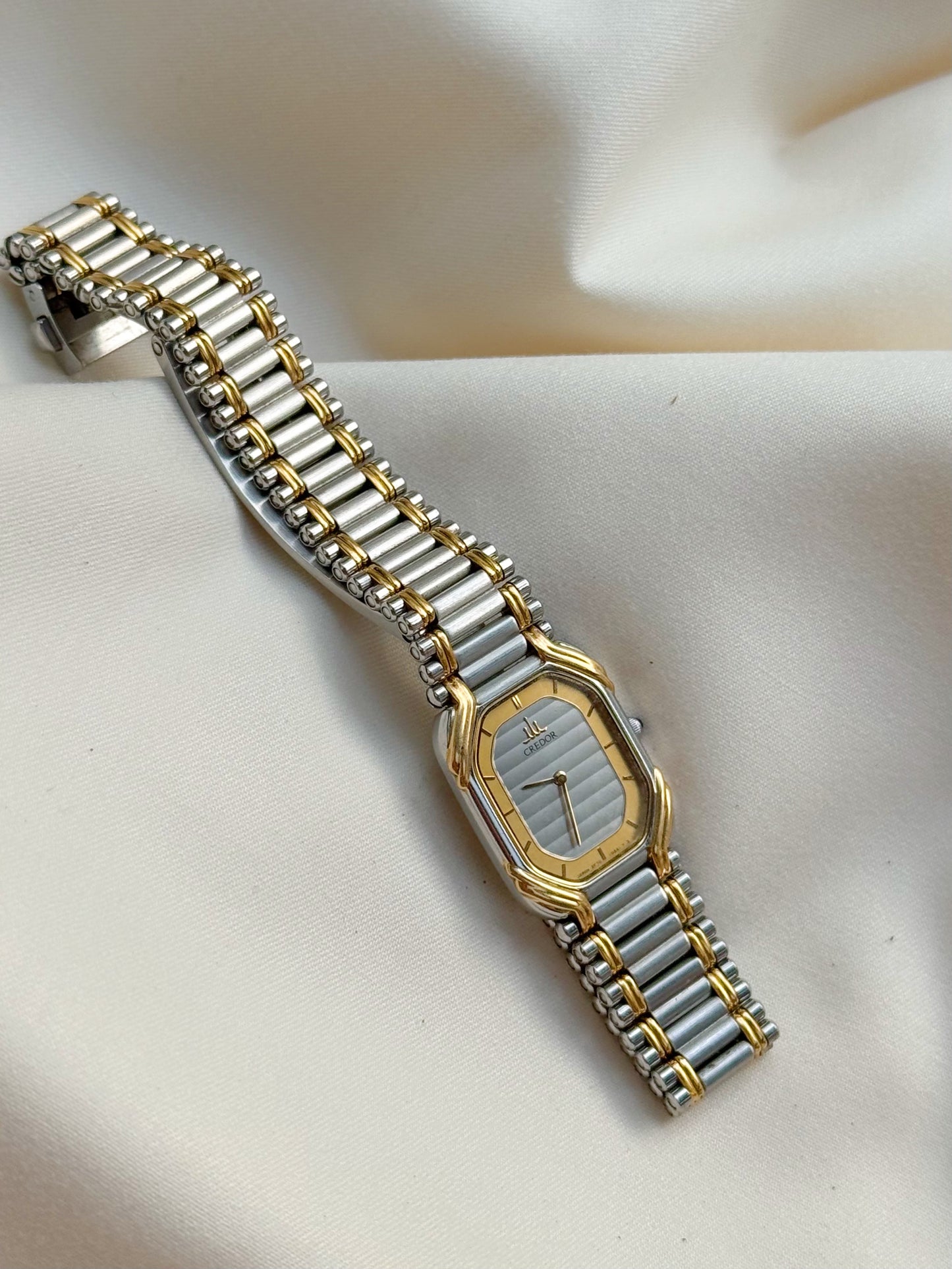 Extremely Rare Seiko Credor Tank Vintage watch for women; 18k Solid Gold & Stainless steel