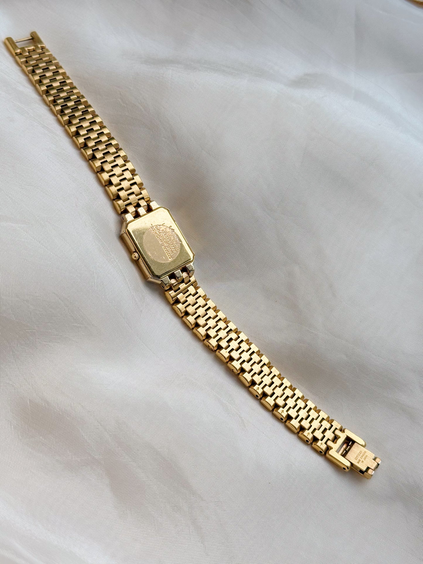 Rare Citizen Exceed Tank Gold Plated Watch: Diamond Accents, Mother of Pearl Dial