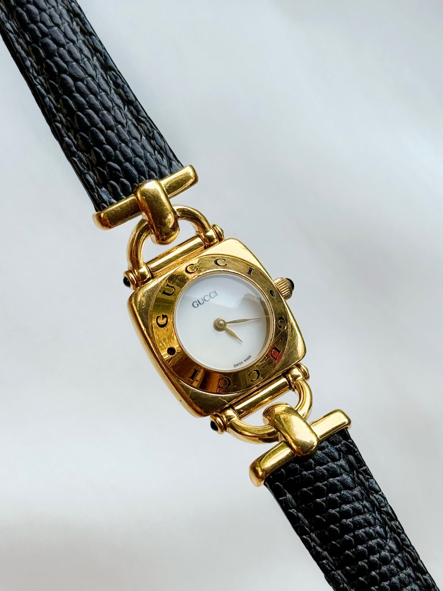 Vintage Gucci Horsebit 90s Gold-Plated 6300L Quartz Watch ; Luxury Swiss timepiece