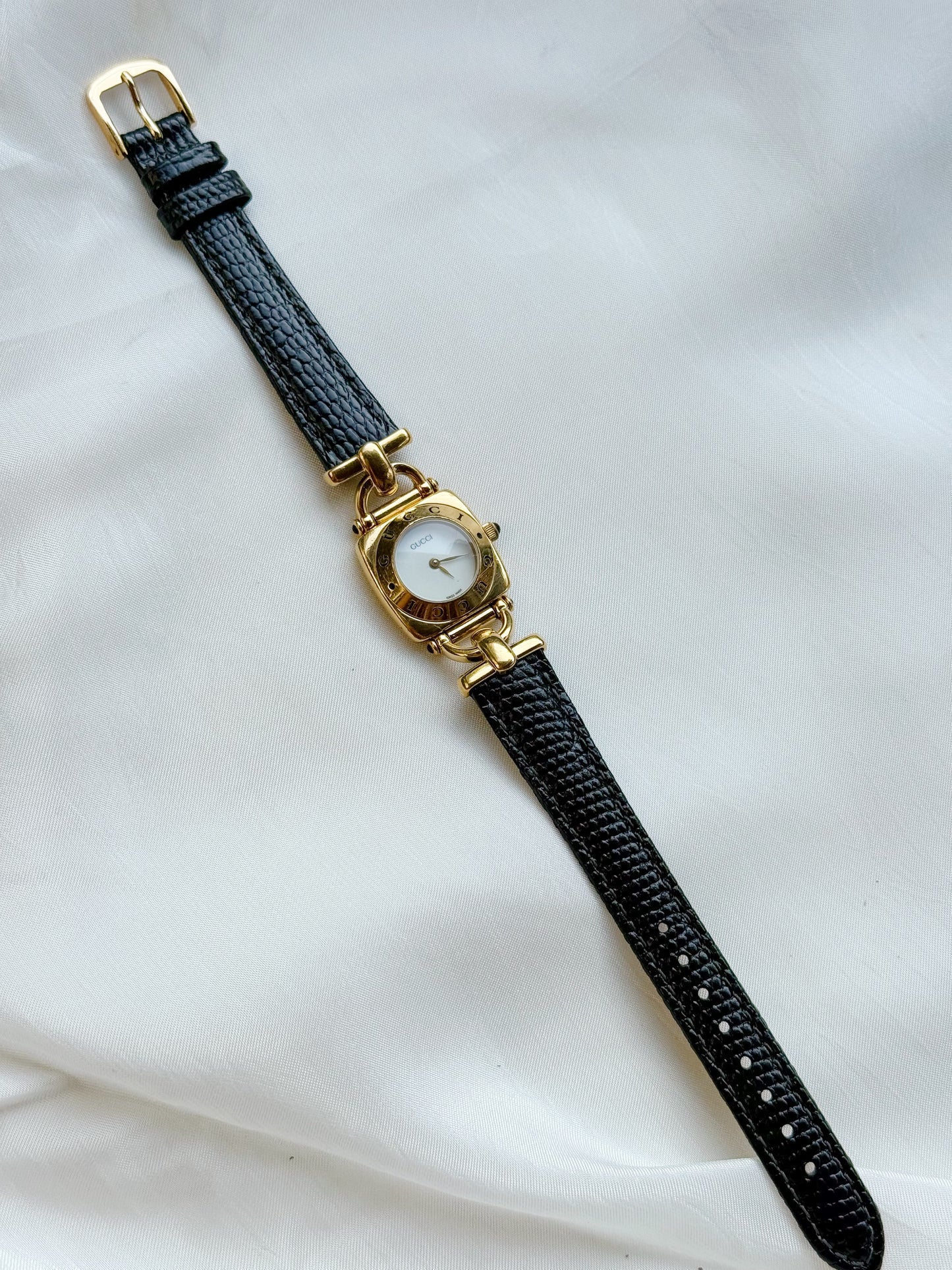 Vintage Gucci Horsebit 90s Gold-Plated 6300L Quartz Watch ; Luxury Swiss timepiece