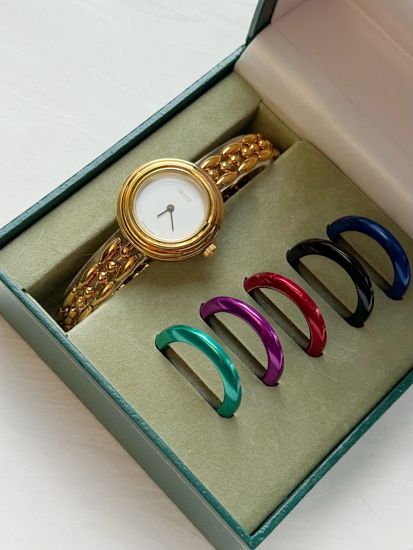 Vintage Gucci Interchangeable Bezels Women's Gold Plated Watch Set, 6 Bezels (11/12.2)