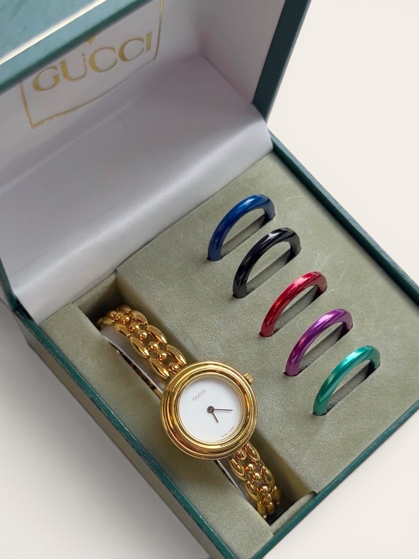 Vintage Gucci Interchangeable Bezels Women's Gold Plated Watch Set, 6 Bezels (11/12.2)